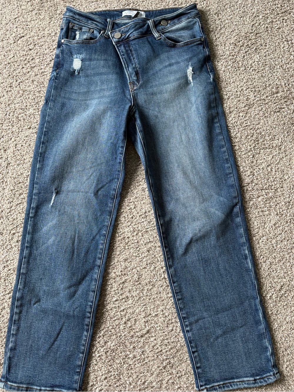 Womens Risen Distressed Blue Denim Jeans